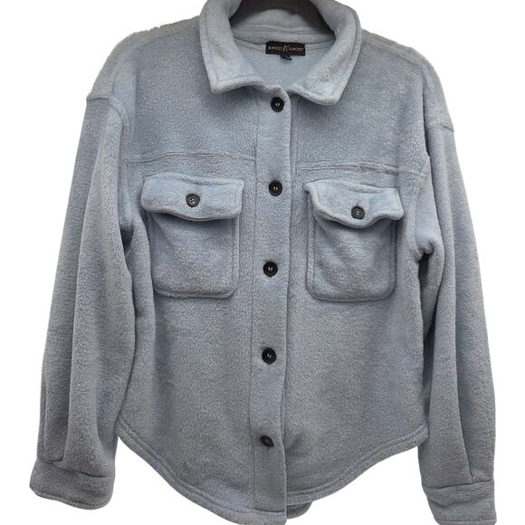 Almost Famous Fleece Button Up Jacket Shirt Size L Blue - Picture 3 of 6